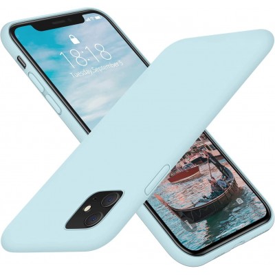 Husa iPhone 12, SIlicon Catifelat cu interior Microfibra, Light Blue